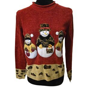 VTG Chadwick's Small 100% Acrylic Holiday Chenille Leopard Ugly Snowman